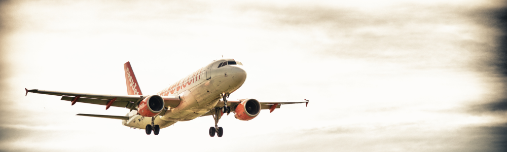Easy jet plane flying in mid air